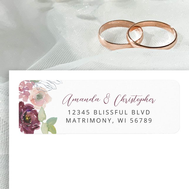 Floral Burgundy Blush Mariage Adresse de retour (Créateur téléchargé)