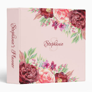 Floral Burgundy Blush Monogram Personalized Binder