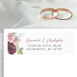 Floral Burgundy Blush Wedding Return Address