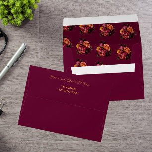 Floral burgundy boho wedding envelope