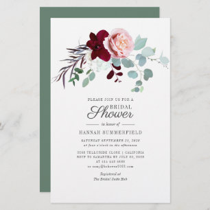 Floral Burgundy Botanical Bridal Shower Invitation Stationery
