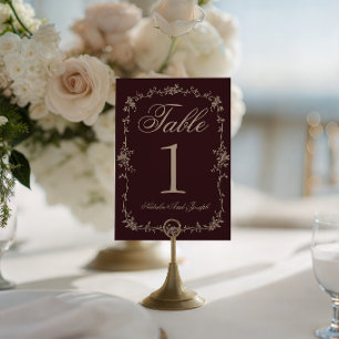 Floral Burgundy Botanical Wedding Table Number