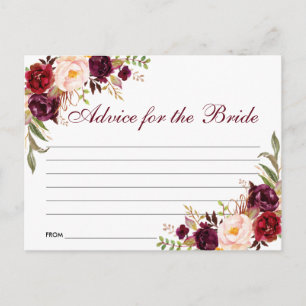 Floral Burgundy Bridal Shower Advice Card B