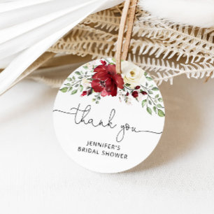 Floral burgundy bridal shower favour tags
