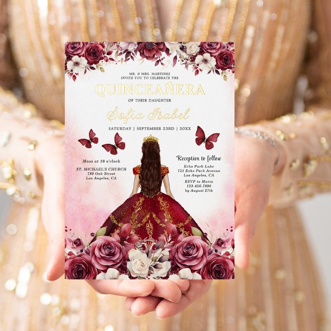 Floral Burgundy Butterfly Princess Quinceanera (Creator Uploaded)
