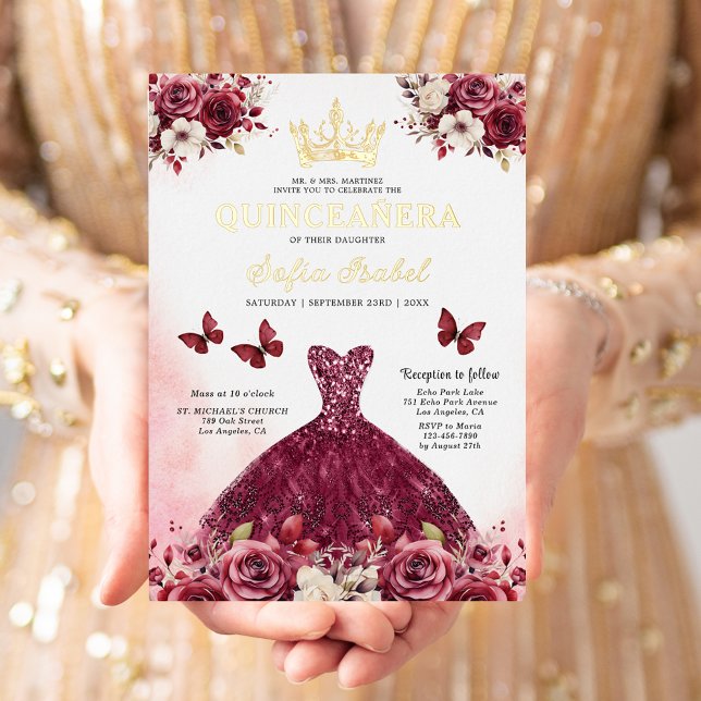Floral Burgundy Butterfly Princess Quinceanera (Creator Uploaded)