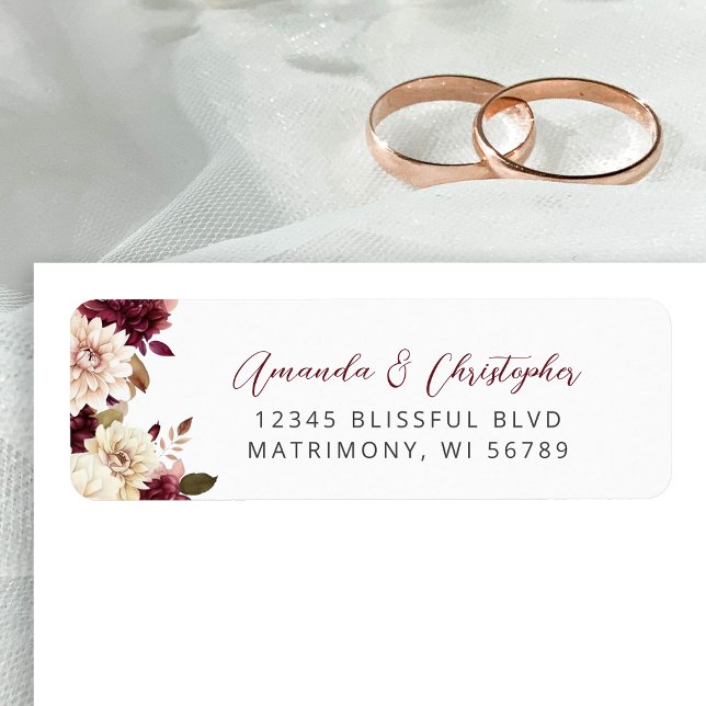 Floral Burgundy Crème Mariage Adresse de retour (Créateur téléchargé)