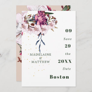 Floral  Burgundy  Gold Blush Elegant Chic Save The Date