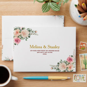 Floral Burgundy Gold Eucalyptus Wedding  Envelope