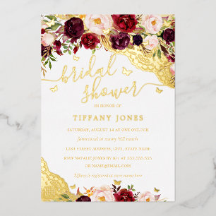 Floral Burgundy Gold Lace Butterfly Bridal Shower