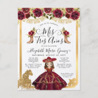 Floral Burgundy Gold Mini Princess Quinceanera