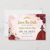 Floral Burgundy Gold Princess Birthday Quinceanera