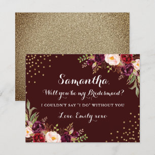 Floral Burgundy Gold Will You Be My Bridesmaid Invitation