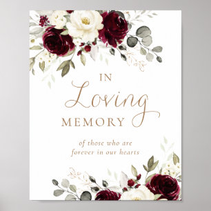 Floral Burgundy Greenery In Loving Memory Sign