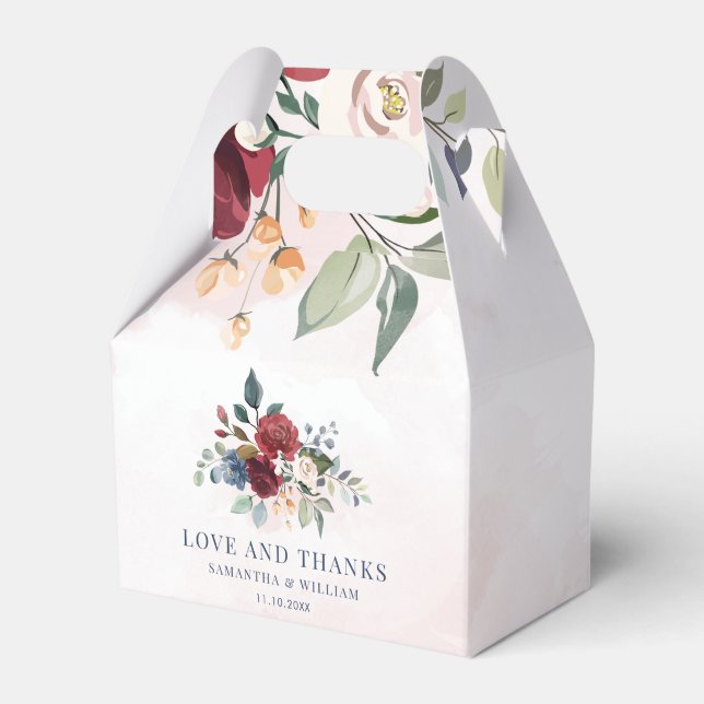 Floral Burgundy Greenery Modern Wedding Favor Box (Front Side)