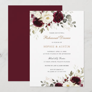 Floral Burgundy Greenery Wedding Rehearsal Dinner Invitation