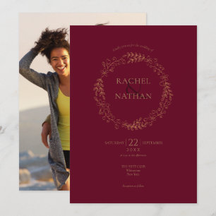 Floral Burgundy Laurel Garland Photo Wedding  Invitation