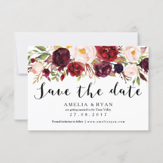 Floral Burgundy Marsala Save the Date Card