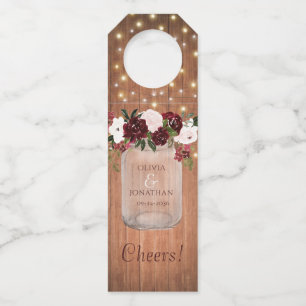 Floral Burgundy Mason Jar Rustic Wedding Bottle Tag