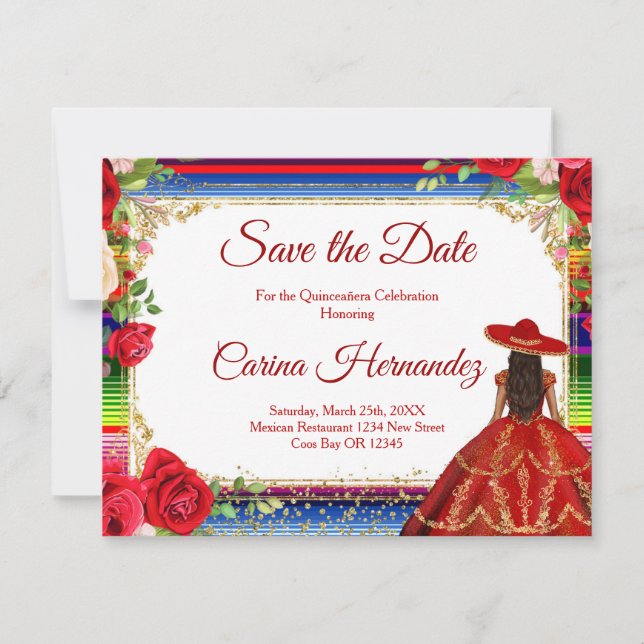 Floral Burgundy Mexican Save the Date Card (Front)
