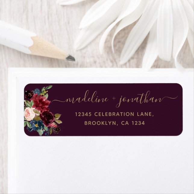 Floral Burgundy Navy Blue Plum Gold Script (Insitu)