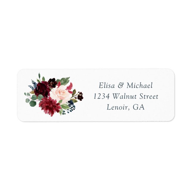 Floral Burgundy Navy Elegant Mariage Adresse (Devant)