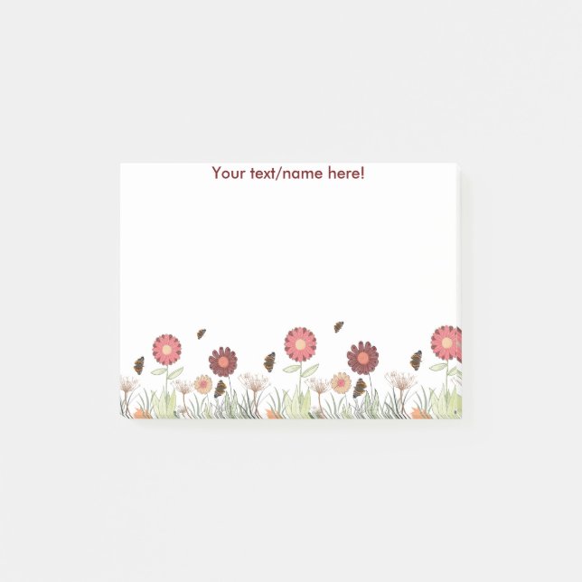 Floral burgundy painted monogram name post-it notes (Front)