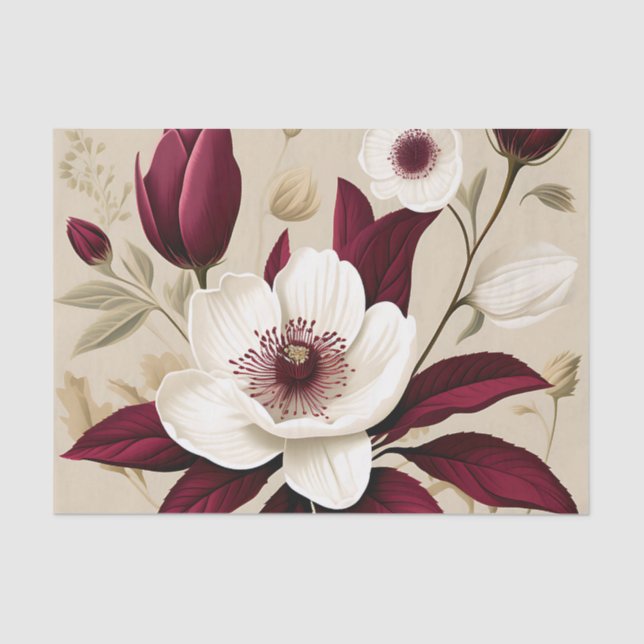 Floral Burgundy Plant Botanical Tissue Paper (Front)