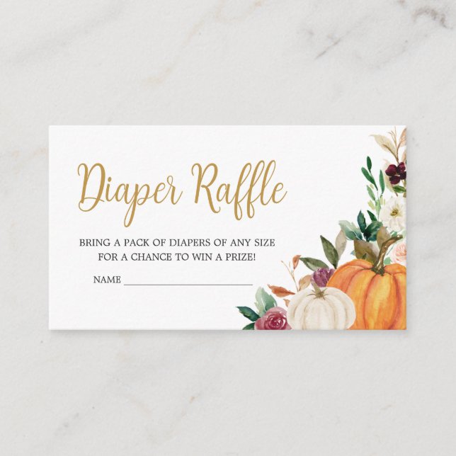 Floral Burgundy Pumpkin Baby Shower Diaper Raffle Enclosure Card (Front)