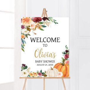Floral Burgundy Pumpkin Baby Shower Welcome Poster