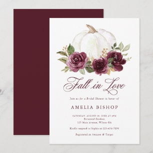 Floral Burgundy Pumpkin Fall in Love Bridal Shower Invitation