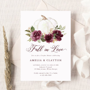 Floral Burgundy Pumpkin Fall in Love Couple Shower Invitation