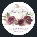 Floral Burgundy Pumpkin Fall in Love Wedding Classic Round Sticker<br><div class="desc">Floral Burgundy Pumpkin Fall in Love Wedding Sticker</div>