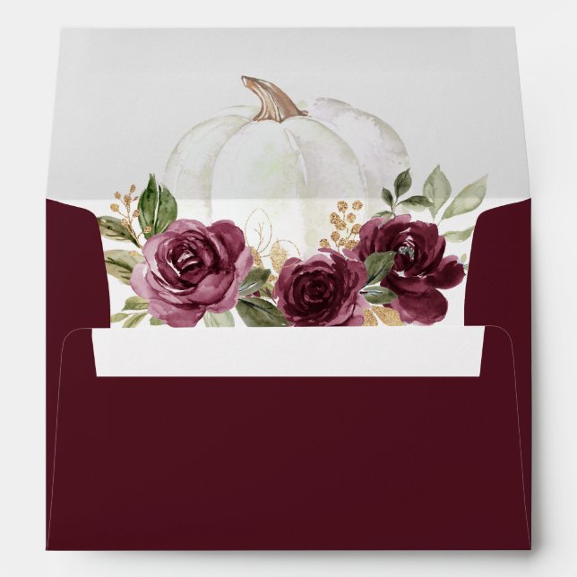Floral Burgundy Pumpkin Greenery Fall Envelope (Back (Bottom))