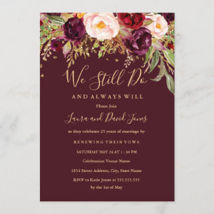 Floral Burgundy Red Vow Renewal Invitation