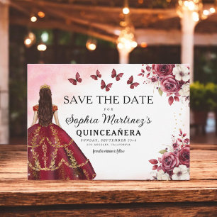 Floral Burgundy Save the Date Birthday Quinceanera