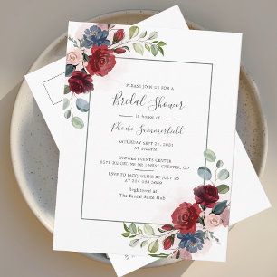 Floral Burgundy Script Eucalyptus Bridal Shower Invitation Postcard