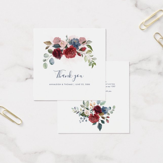 Floral Burgundy Script Wedding Thank You Card (Office)