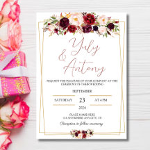 Floral Burgundy Watercolor Modern Invitation