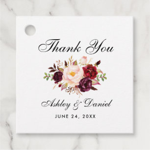 Floral Burgundy Watercolor Wedding Thank You Favour Tags