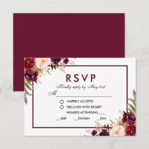 Floral Burgundy Wedding Meal RSVP BG