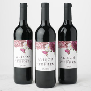 Floral Burgundy Wedding Personalized Wine Label