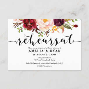 Floral Burgundy Wedding Rehearsal Invitations