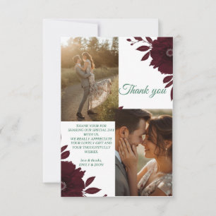Floral Burgundy Wedding Thank you Card