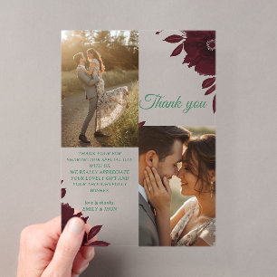 Floral Burgundy Wedding Thank you Card Acrylic Invitations
