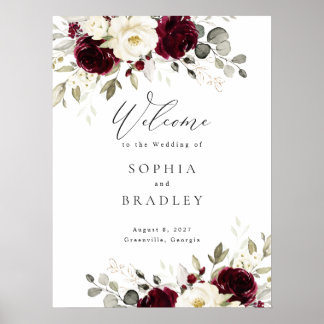 Floral Burgundy White Gold Mariage Affiche de bien