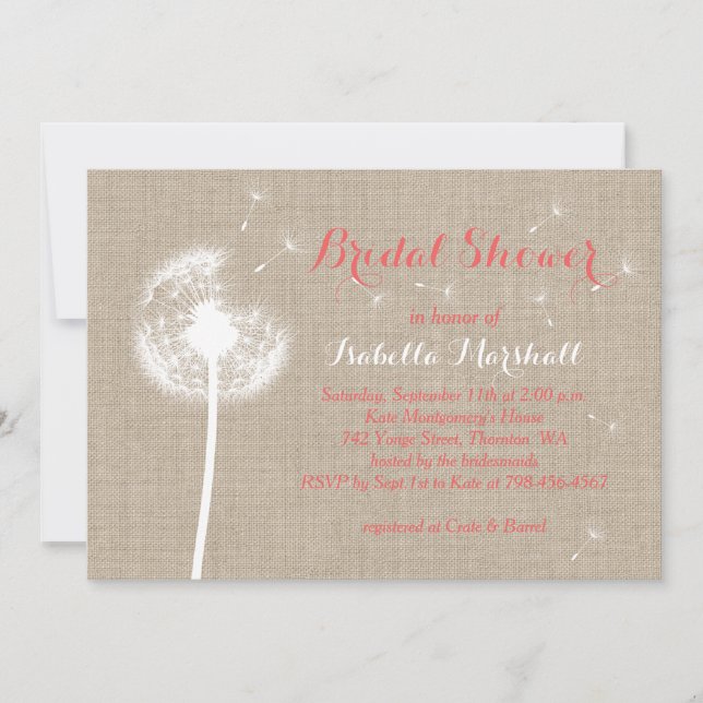 Floral Burlap Bridal Shower Invite (coral) (Front)