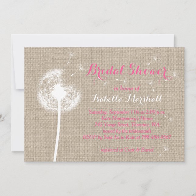 Floral Burlap Bridal Shower Invite (pink) (Front)