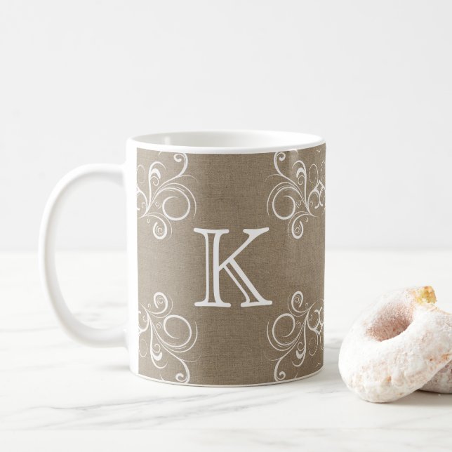 Floral Burlap Monogram Mug (With Donut)