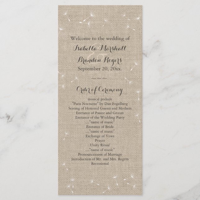 Floral Burlap Programme de mariage (Devant)
